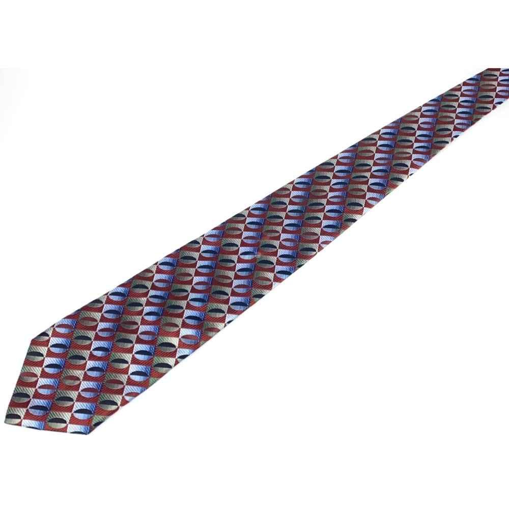 Jhane Barnes Men's Tie 100% Silk Auburn Red w/ Green Blue Geometric Necktie 60" - Picture 7 of 11